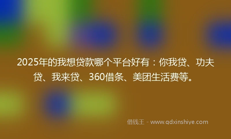 2025年的我想贷款哪个平台好有：你我贷、功夫贷、我来贷、360借条、美团生活费等。