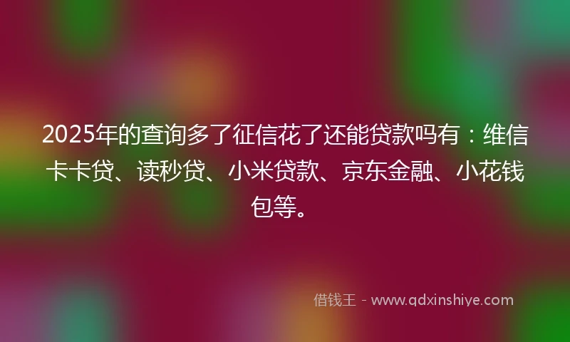 2025年的查询多了征信花了还能贷款吗有：维信卡卡贷、读秒贷、小米贷款、京东金融、小花钱包等。