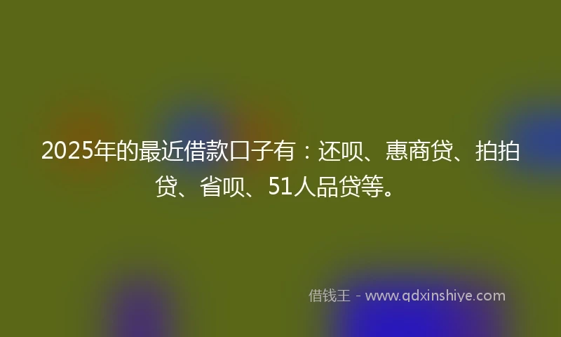 2025年的最近借款口子有：还呗、惠商贷、拍拍贷、省呗、51人品贷等。