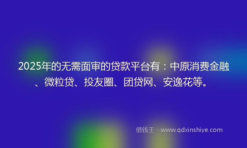 2025年的无需面审的贷款平台有：中原消费金融、微粒贷、投友圈、团贷网、安逸花等。