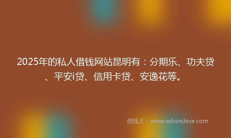 2025年的私人借钱网站昆明有：分期乐、功夫贷、平安i贷、信用卡贷、安逸花等。