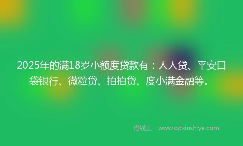 2025年的满18岁小额度贷款有:人人贷、平安口袋银行、微粒贷、拍拍贷、度小满金融等。