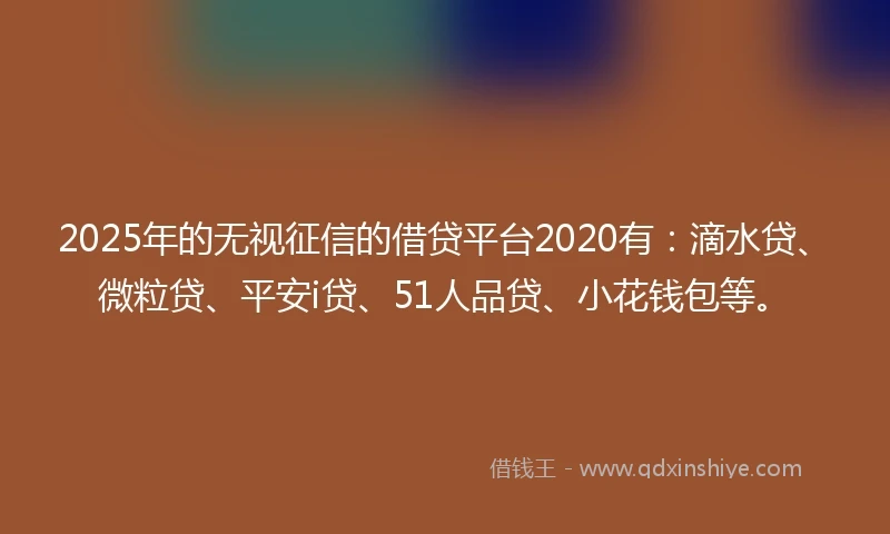 2025年的无视征信的借贷平台2020有：滴水贷、微粒贷、平安i贷、51人品贷、小花钱包等。