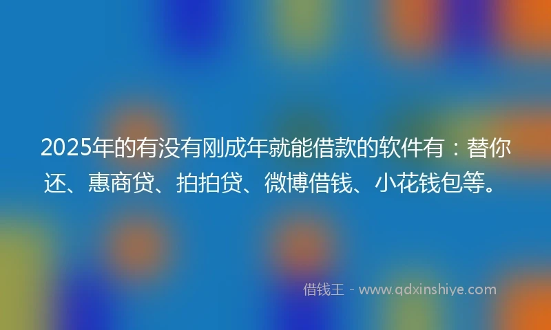 2025年的有没有刚成年就能借款的软件有：替你还、惠商贷、拍拍贷、微博借钱、小花钱包等。