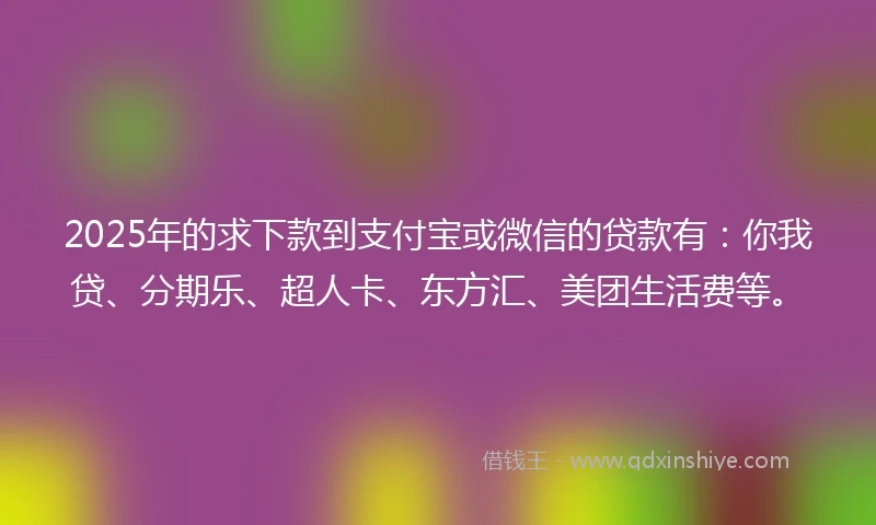 2025年的求下款到支付宝或微信的贷款有：你我贷、分期乐、超人卡、东方汇、美团生活费等。