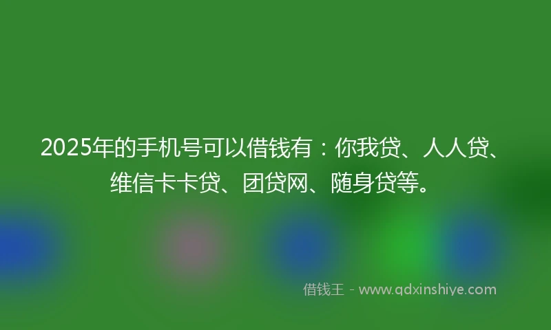 2025年的手机号可以借钱有：你我贷、人人贷、维信卡卡贷、团贷网、随身贷等。