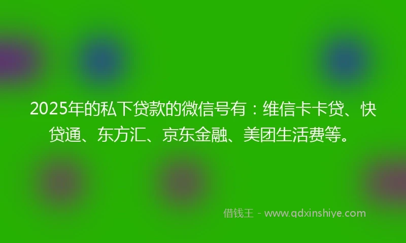 2025年的私下贷款的微信号有：维信卡卡贷、快贷通、东方汇、京东金融、美团生活费等。