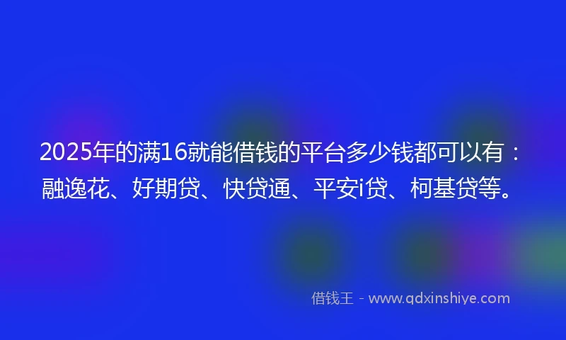 2025年的满16就能借钱的平台多少钱都可以有：融逸花、好期贷、快贷通、平安i贷、柯基贷等。