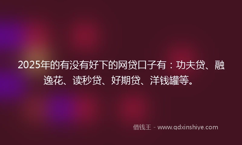 2025年的有没有好下的网贷口子有：功夫贷、融逸花、读秒贷、好期贷、洋钱罐等。