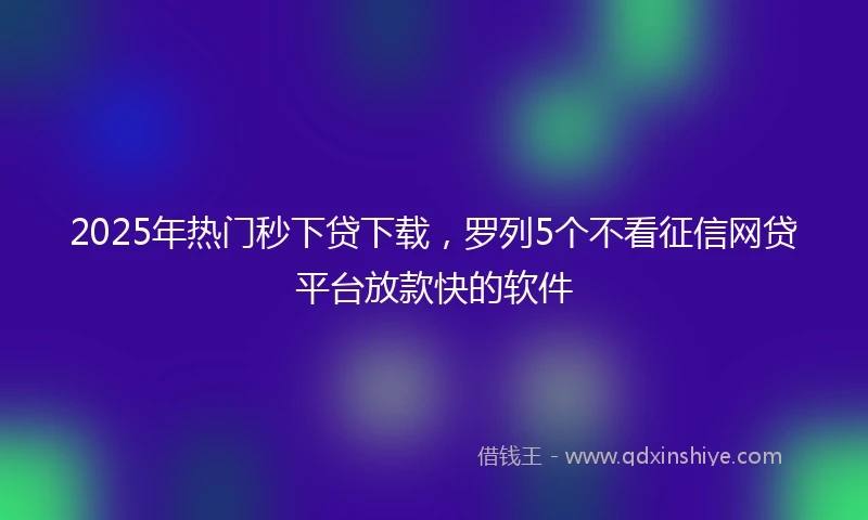 2025年热门秒下贷下载，罗列5个不看征信网贷平台放款快的软件