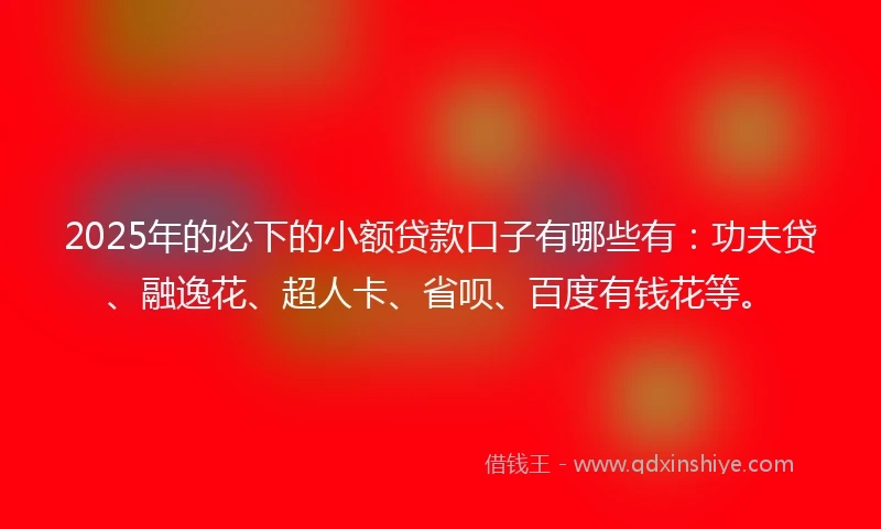 2025年的必下的小额贷款口子有哪些有：功夫贷、融逸花、超人卡、省呗、百度有钱花等。