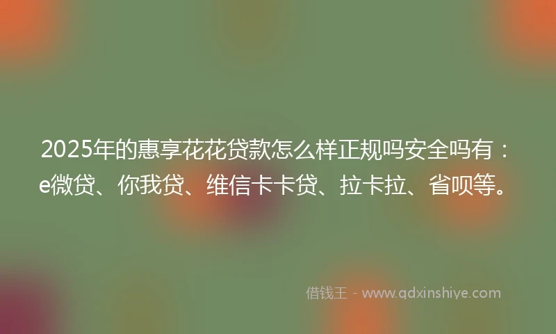 2025年的惠享花花贷款怎么样正规吗安全吗有：e微贷、你我贷、维信卡卡贷、拉卡拉、省呗等。