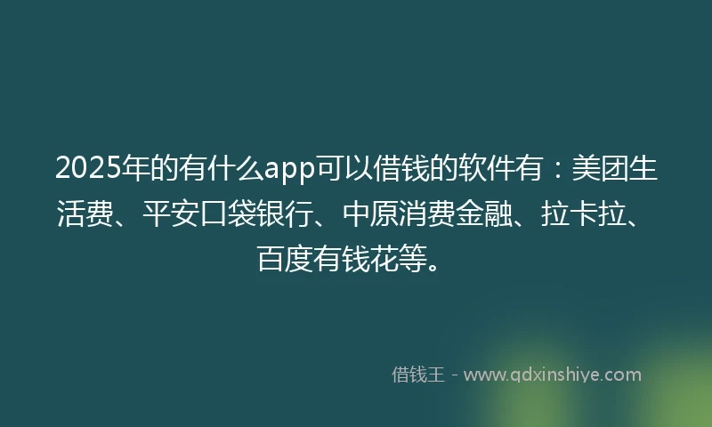 2025年的有什么app可以借钱的软件有：美团生活费、平安口袋银行、中原消费金融、拉卡拉、百度有钱花等。