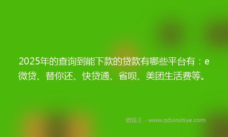 2025年的查询到能下款的贷款有哪些平台有：e微贷、替你还、快贷通、省呗、美团生活费等。