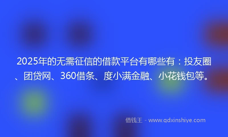 2025年的无需征信的借款平台有哪些有：投友圈、团贷网、360借条、度小满金融、小花钱包等。