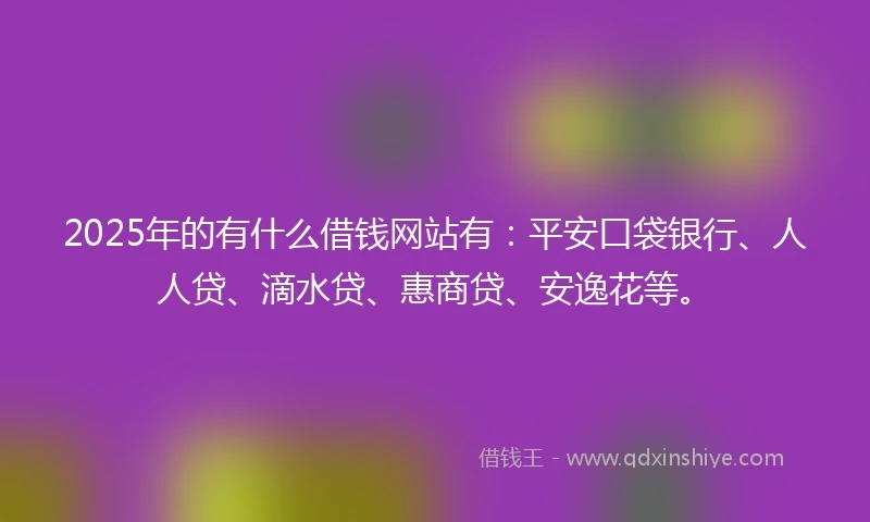 2025年的有什么借钱网站有：平安口袋银行、人人贷、滴水贷、惠商贷、安逸花等。