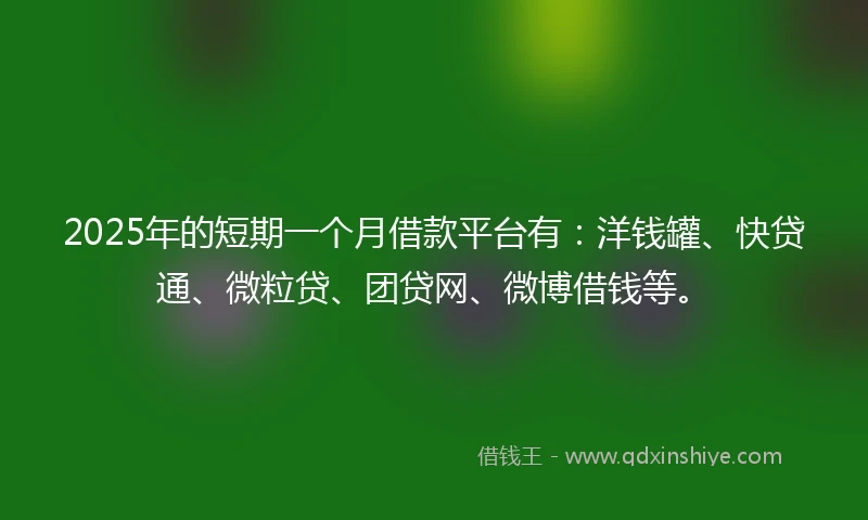 2025年的短期一个月借款平台有：洋钱罐、快贷通、微粒贷、团贷网、微博借钱等。