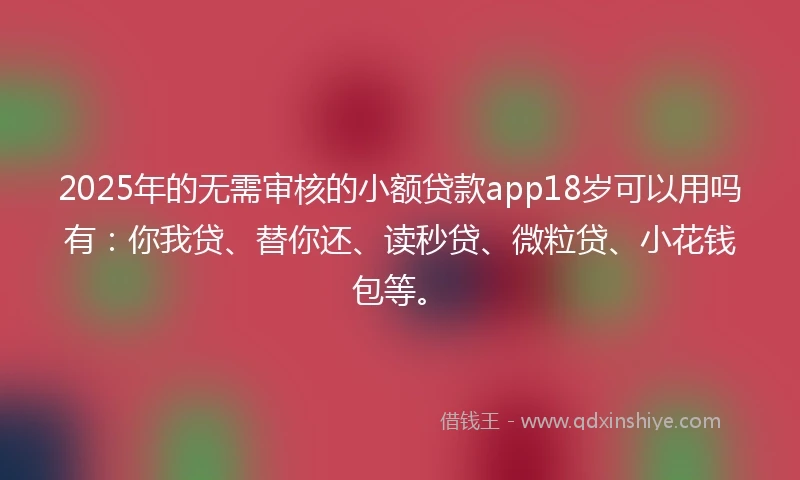 2025年的无需审核的小额贷款app18岁可以用吗有：你我贷、替你还、读秒贷、微粒贷、小花钱包等。
