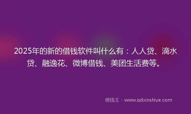 2025年的新的借钱软件叫什么有：人人贷、滴水贷、融逸花、微博借钱、美团生活费等。