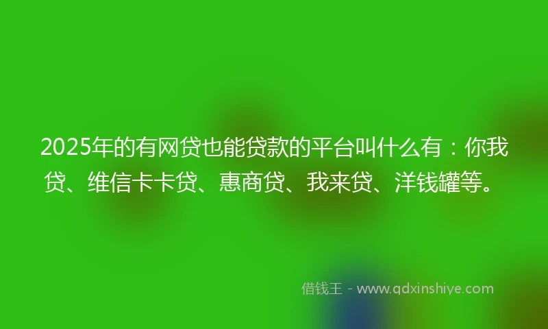 2025年的有网贷也能贷款的平台叫什么有：你我贷、维信卡卡贷、惠商贷、我来贷、洋钱罐等。