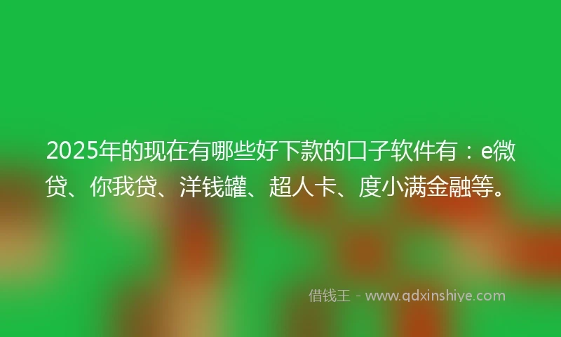2025年的现在有哪些好下款的口子软件有：e微贷、你我贷、洋钱罐、超人卡、度小满金融等。