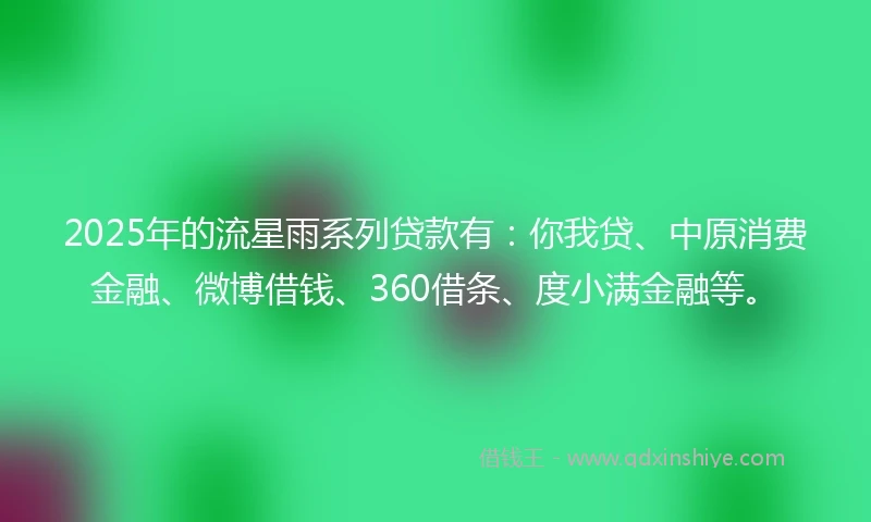2025年的流星雨系列贷款有：你我贷、中原消费金融、微博借钱、360借条、度小满金融等。