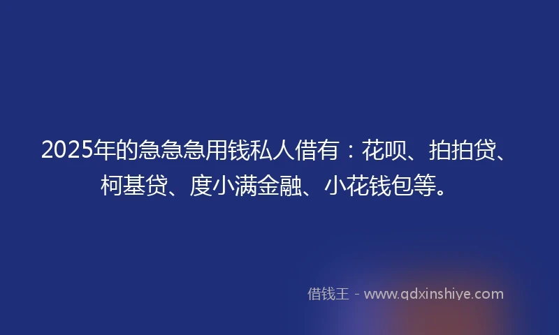 2025年的急急急用钱私人借有：花呗、拍拍贷、柯基贷、度小满金融、小花钱包等。