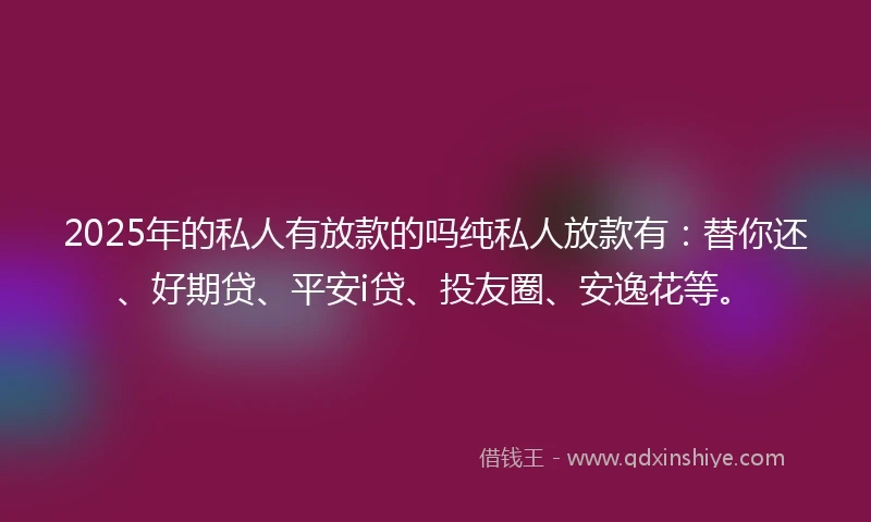 2025年的私人有放款的吗纯私人放款有：替你还、好期贷、平安i贷、投友圈、安逸花等。