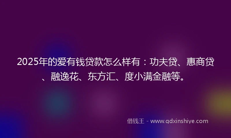 2025年的爱有钱贷款怎么样有：功夫贷、惠商贷、融逸花、东方汇、度小满金融等。