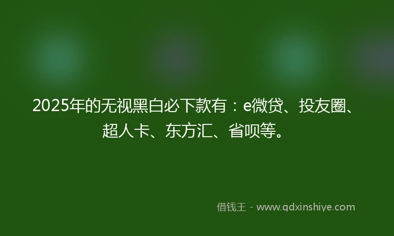 2025年的无视黑白必下款有：e微贷、投友圈、超人卡、东方汇、省呗等。