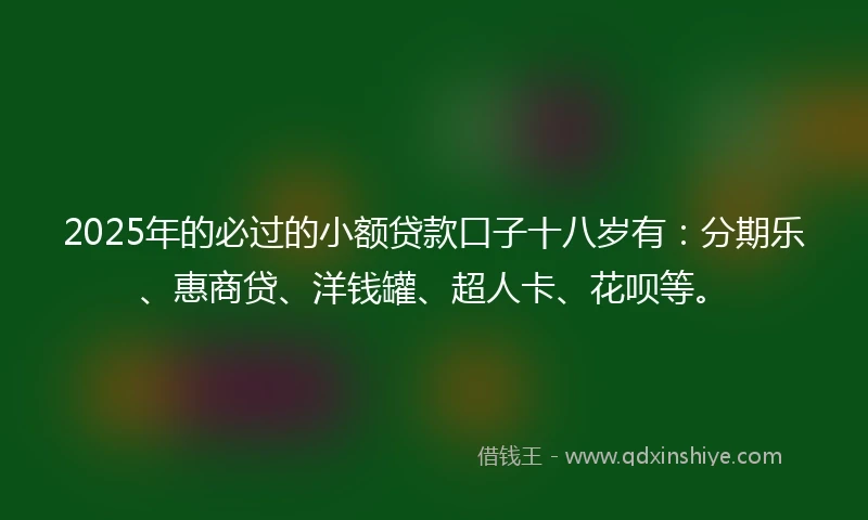 2025年的必过的小额贷款口子十八岁有：分期乐、惠商贷、洋钱罐、超人卡、花呗等。