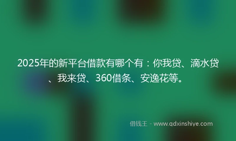 2025年的新平台借款有哪个有：你我贷、滴水贷、我来贷、360借条、安逸花等。