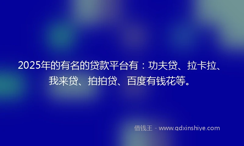 2025年的有名的贷款平台有：功夫贷、拉卡拉、我来贷、拍拍贷、百度有钱花等。