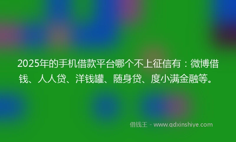 2025年的手机借款平台哪个不上征信有：微博借钱、人人贷、洋钱罐、随身贷、度小满金融等。