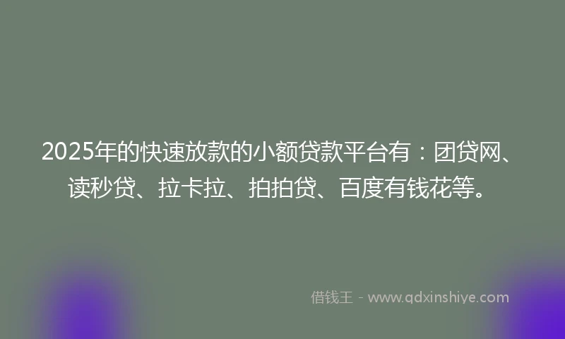 2025年的快速放款的小额贷款平台有：团贷网、读秒贷、拉卡拉、拍拍贷、百度有钱花等。