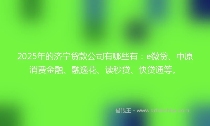 2025年的济宁贷款公司有哪些有：e微贷、中原消费金融、融逸花、读秒贷、快贷通等。