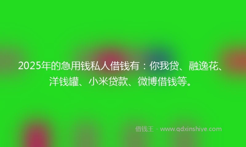 2025年的急用钱私人借钱有：你我贷、融逸花、洋钱罐、小米贷款、微博借钱等。
