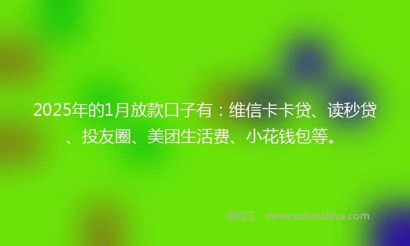 2025年的1月放款口子有：维信卡卡贷、读秒贷、投友圈、美团生活费、小花钱包等。