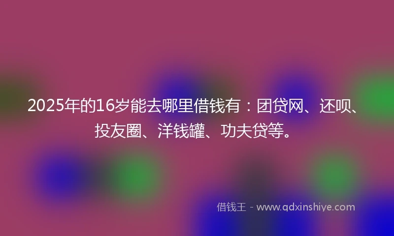 2025年的16岁能去哪里借钱有：团贷网、还呗、投友圈、洋钱罐、功夫贷等。