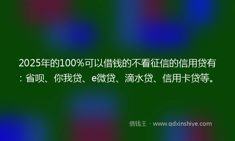 2025年的100%可以借钱的不看征信的信用贷有：省呗、你我贷、e微贷、滴水贷、信用卡贷等。