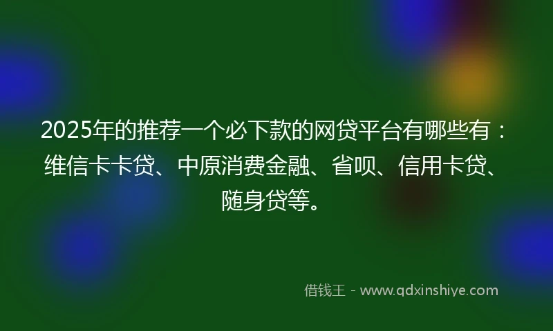 2025年的推荐一个必下款的网贷平台有哪些有：维信卡卡贷、中原消费金融、省呗、信用卡贷、随身贷等。