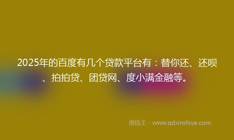 2025年的百度有几个贷款平台有：替你还、还呗、拍拍贷、团贷网、度小满金融等。