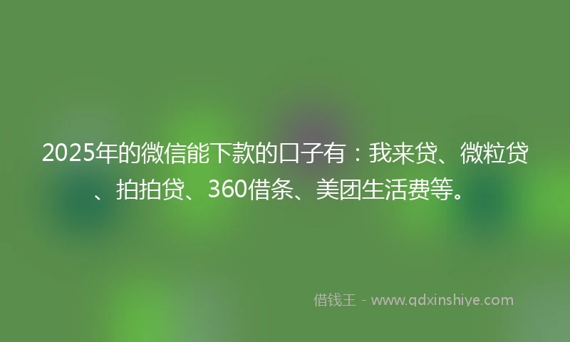 2025年的微信能下款的口子有：我来贷、微粒贷、拍拍贷、360借条、美团生活费等。