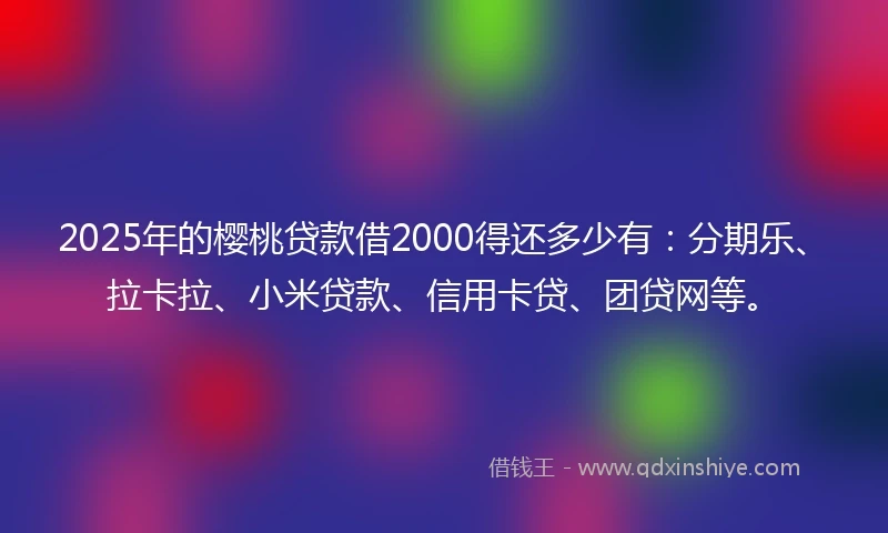 2025年的樱桃贷款借2000得还多少有：分期乐、拉卡拉、小米贷款、信用卡贷、团贷网等。