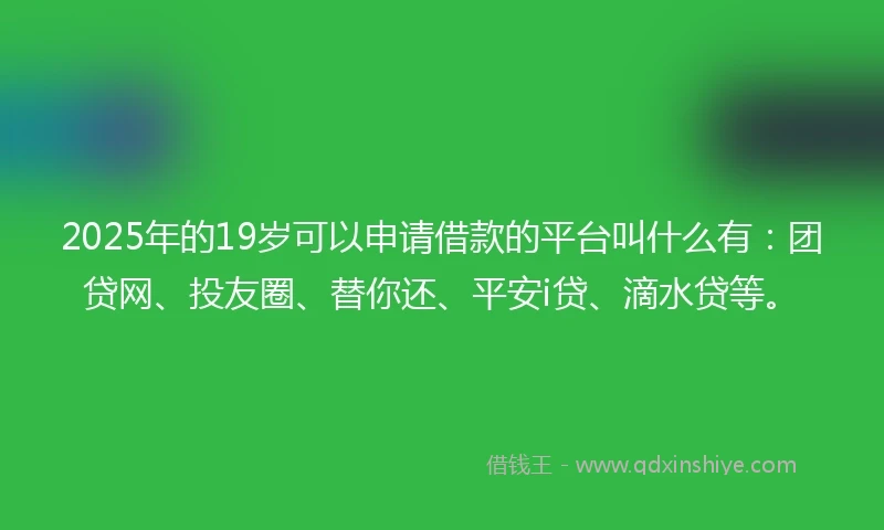 2025年的19岁可以申请借款的平台叫什么有：团贷网、投友圈、替你还、平安i贷、滴水贷等。