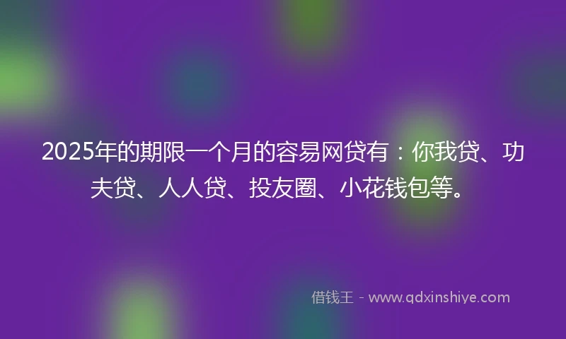 2025年的期限一个月的容易网贷有：你我贷、功夫贷、人人贷、投友圈、小花钱包等。