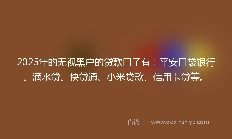 2025年的无视黑户的贷款口子有：平安口袋银行、滴水贷、快贷通、小米贷款、信用卡贷等。