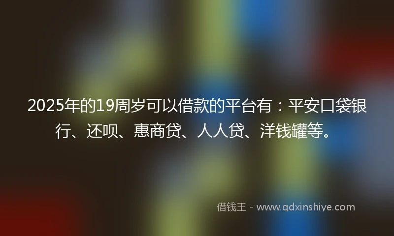 2025年的19周岁可以借款的平台有：平安口袋银行、还呗、惠商贷、人人贷、洋钱罐等。