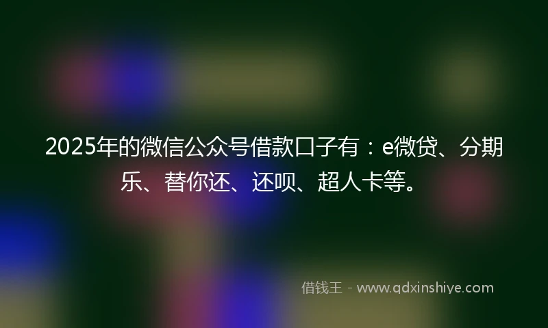 2025年的微信公众号借款口子有：e微贷、分期乐、替你还、还呗、超人卡等。