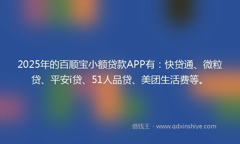 2025年的百顺宝小额贷款APP有：快贷通、微粒贷、平安i贷、51人品贷、美团生活费等。